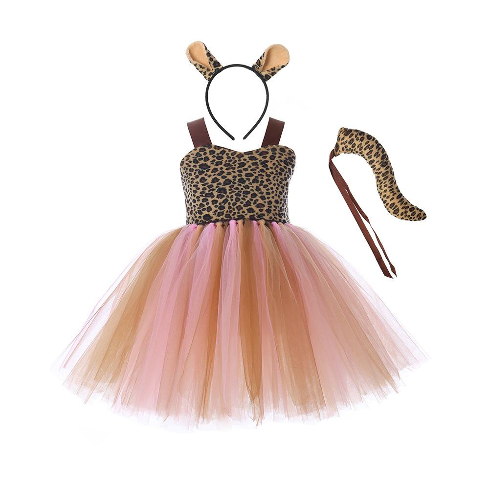 Baby Girls Halloween Cosplay Costume Kids Forest Theme Giraffe Cows Tiger Print Tutu Dress Party