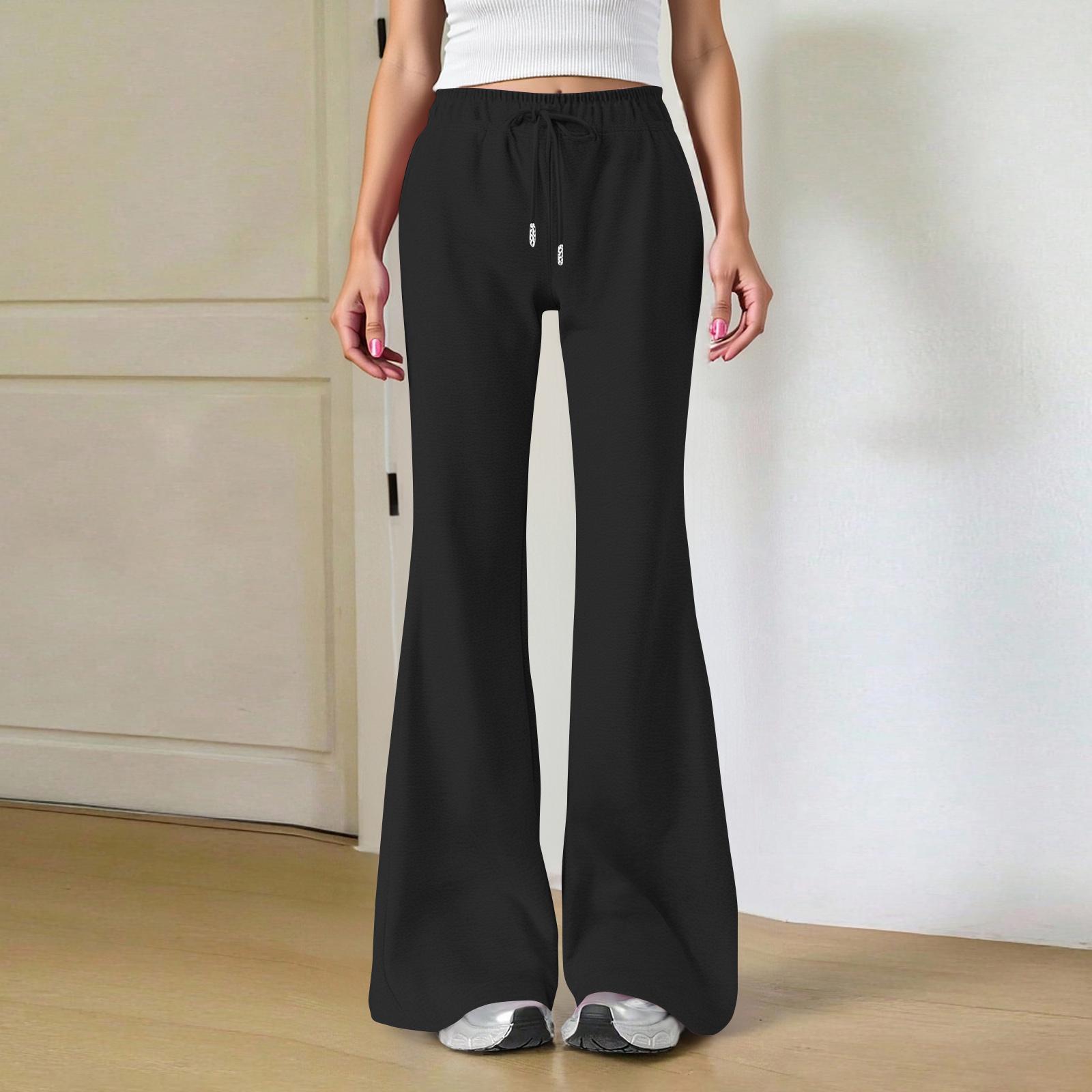 

Ladies Fashion Loose Draw String Waist Solid Color Cargo Pants Leisure Flares XL чёрный