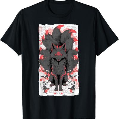 Nine-Tailed Fox Kitsune Anime Mythology Art T-Shirt