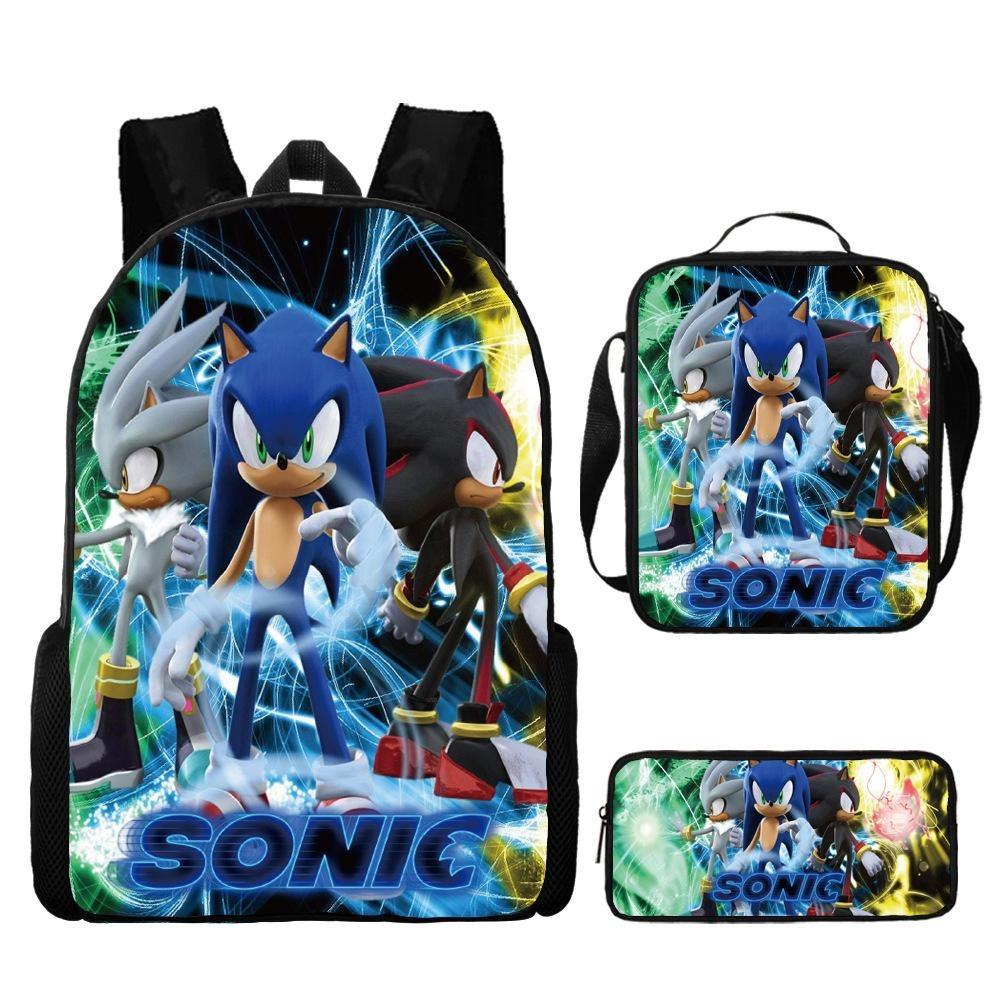 Sonic Elementary School Student Backpack 3-Piece Set Anime Cartoon Backpack Shoulder Bag Pen Bag