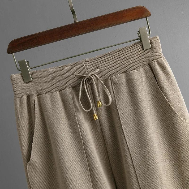 Maglioni e maglioni a maniche lunghe con scollo a V e stampa leopardata da donna, completi in maglia coreana da 2 pezzi, pantaloni harem a vita alta.