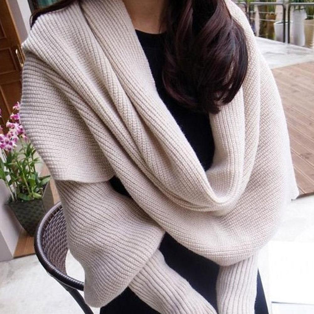 Autumn Winter Knitted Wool Scarf Korean Version Super Long Shawl With Sleeves Scarf For Men Women