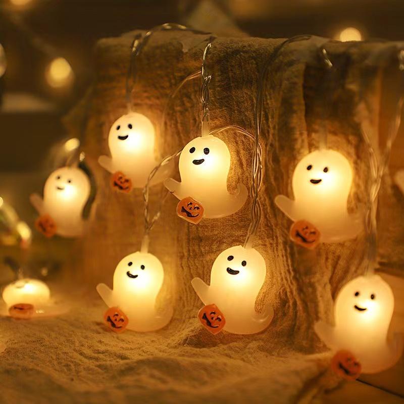 Halloweenské dýňové řetězové světlo, netopýří pavouk, řetězové lampy na baterie pro venkovní halloweenské párty, girlanda, dekorace, noční světlo