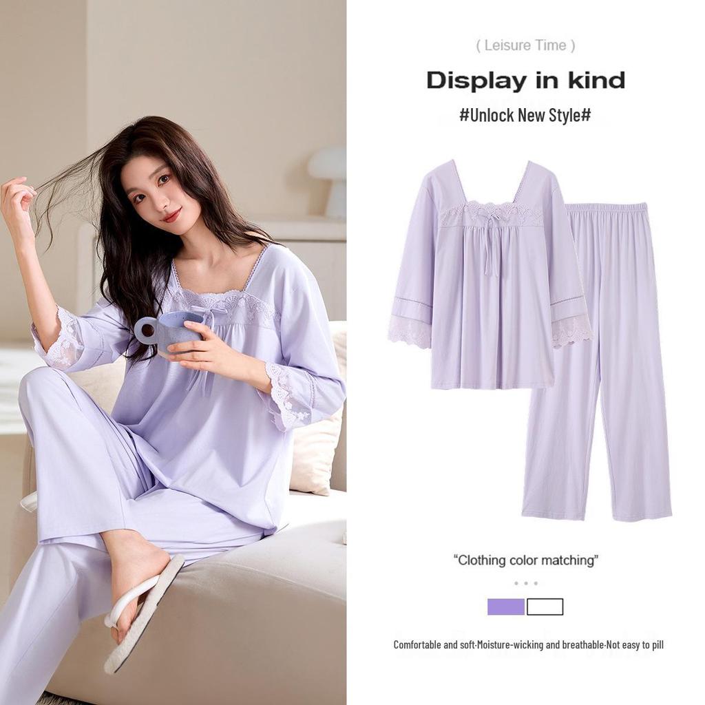 Women's Long Sleeve Modal Cotton Pajamas - Thin, Plus Size Home Wear for Middle-Aged Moms, Ideal for Spring, Autumn, and Winter