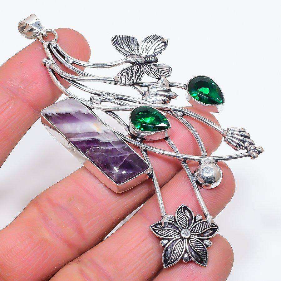 

Natural Chevron Amethyst, Diopside 925 Sterling Silver Pendant 3.74 P3I25