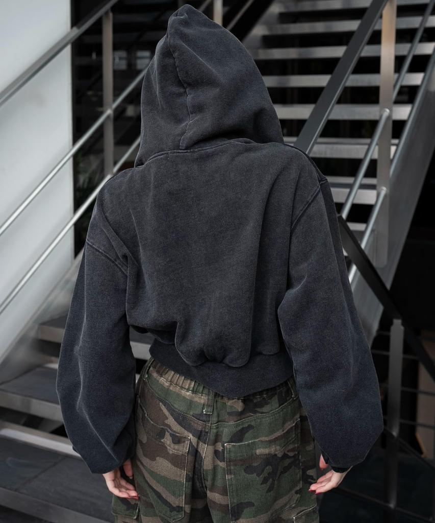 WEGO Short Zip Solid Casual Size Sumikuro Women's Hoodie, Color, Fall/Winter Outerwear, Gift, F,