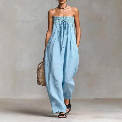 Monos Sólidos para Mujer para Primavera Verano Sin Mangas Cuello Bardot Holgados Moda Streetwear Overoles Pantalones de Pierna Ancha Pantalones 2026