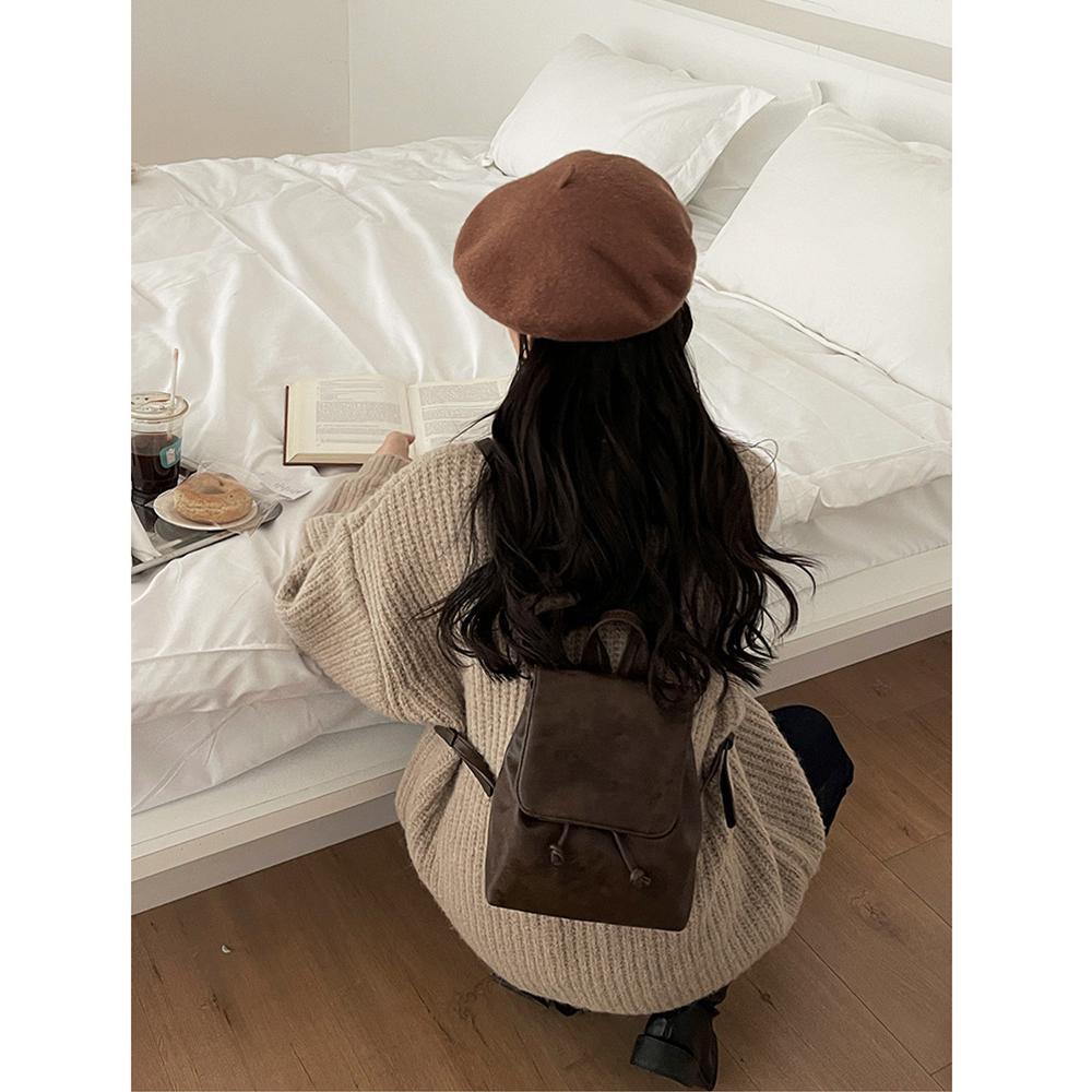 Urban Minimalist Vintage Hobo Backpack for Women - Soft PU Leather with Stitched Detailing Zip Inner Pockets & Flap Closure Trendy Casual Daypack