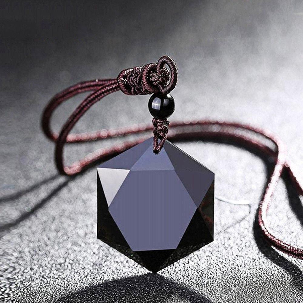 Fashion Fashion Blessing Black Lucky Jewelry Hexagram Shape Necklace Amulet Obsidian Pendant