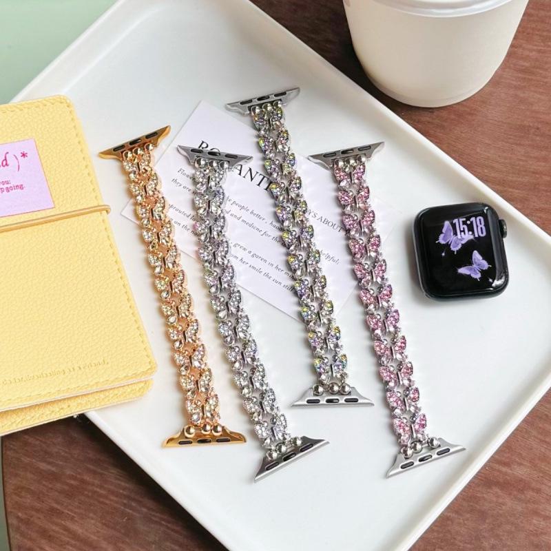 Butterfly Diamond Elastic Strap for Apple 11th Gen iWatch 10987E, Huawei GT6, Xiaomi 9 Pro