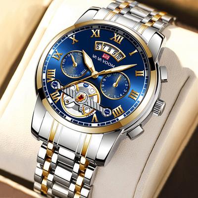 Edelstahl Tourbillon Nicht-automatische Mechanische Multifunktions-Businessuhr Leuchtende Wasserdichte Uhr Herren