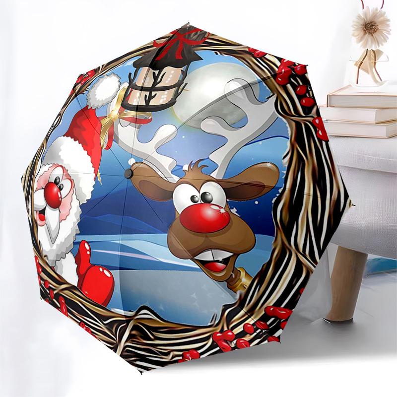 

1pc Snowman Winter Festival Umbrella, Auto Open Close, Portable 3-Fold Design, 8-Bone Iron Frame, Outdoor Umbrella, Perfect Gift for Fans, Travelers,