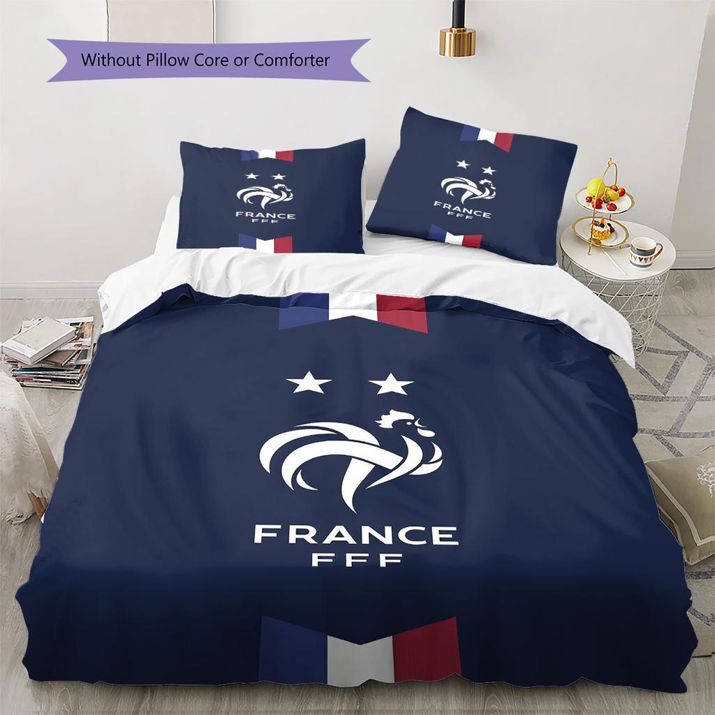 Literie à motif de l'équipe de France de football, Ensemble couette Housse de couette Taie d'oreiller Cadeau d'anniversaire pour la maison(1 housse de couette + 2 taies d'oreiller, sans garniture.)