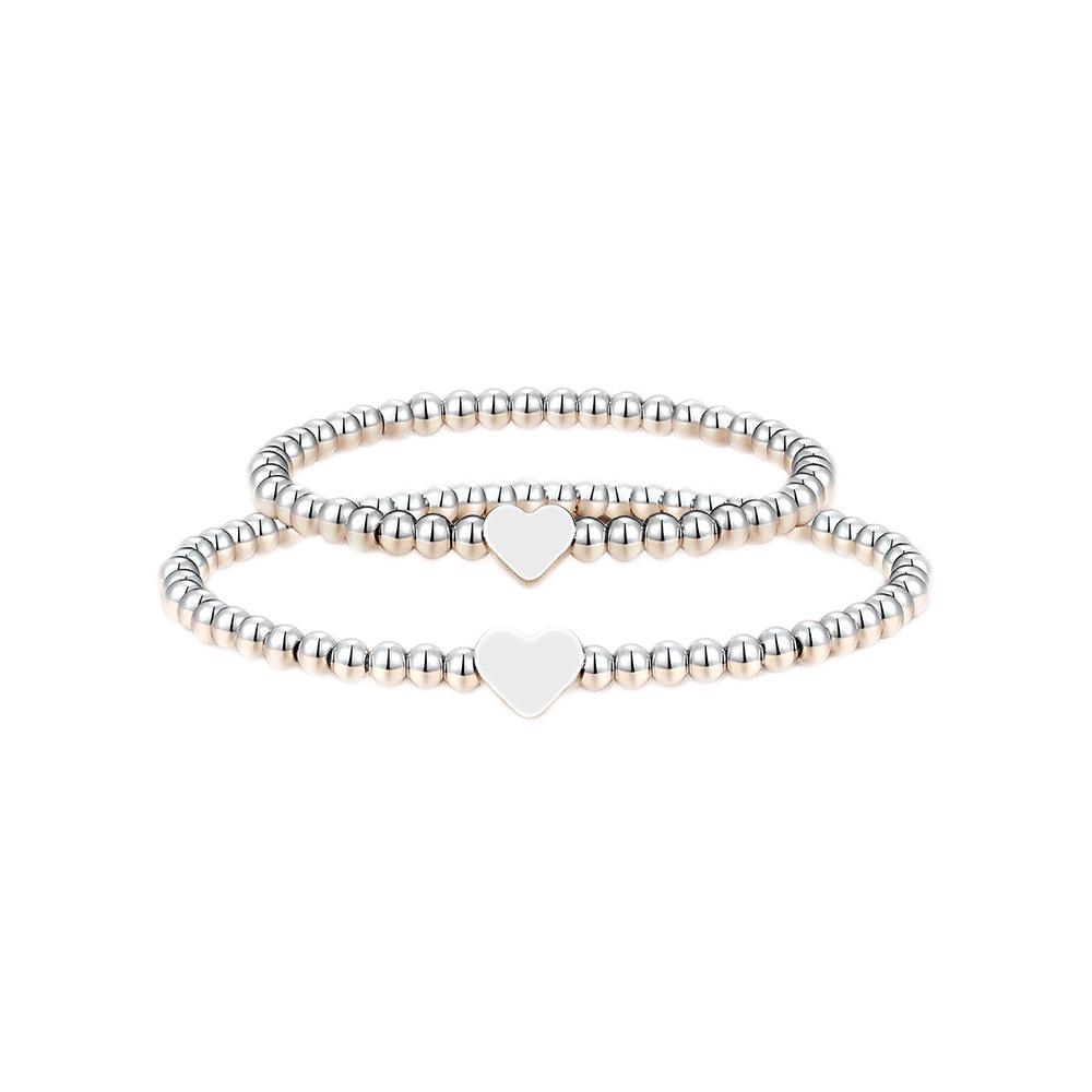 Silver Plated Heart Bead Elastic Bracelet - Unisex Jewelry