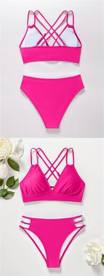 2025 V-neck Sexy Solid Color Backless Bikini - European & American Style Two-piece Swimwear