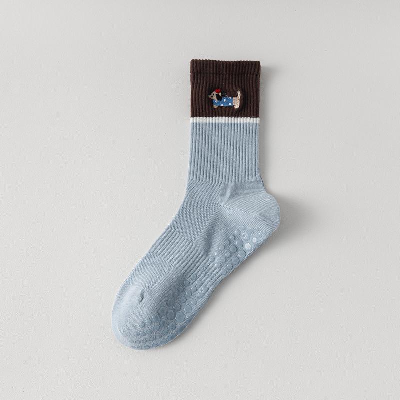 Yoga Socks Women Silicone Anti-slip Professional Indoor Workout Pilates Socks Cartoon Dog Embroidery Cute Fitness Sports Socks