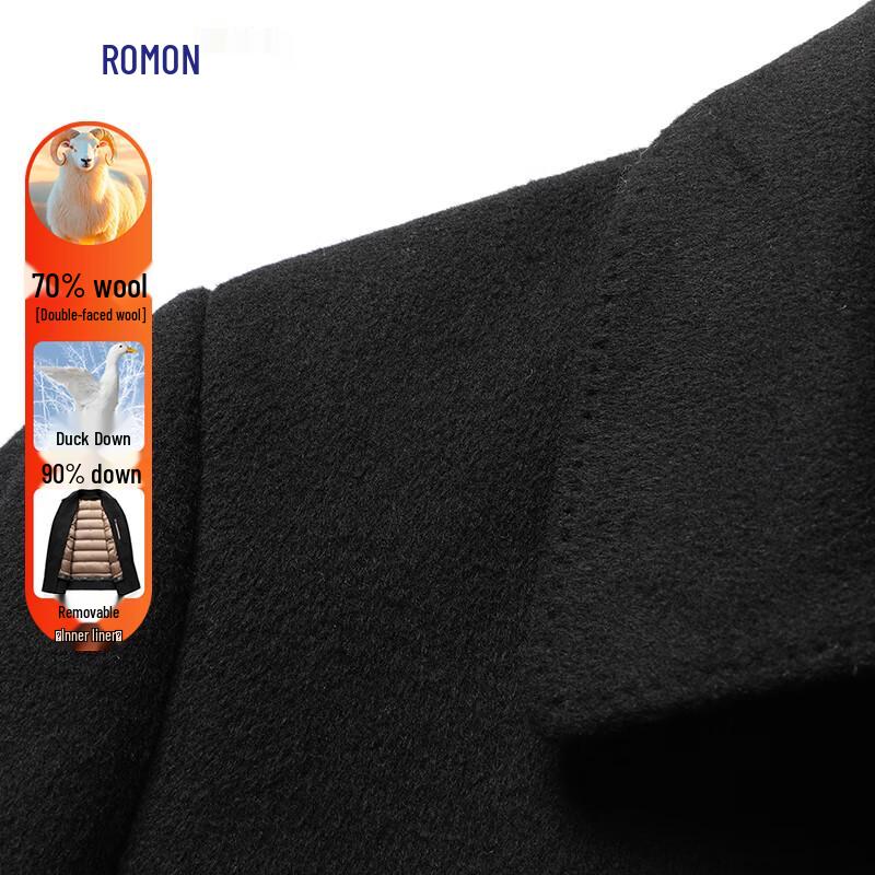 ROMON Men's Thickened Mid-Length Double-Sided Wool Coat with 90% Duck Down Liner