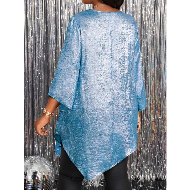 Damen Sommer Locker Lässig Rundhals Sieben-Punkt-Ärmel T-Shirt