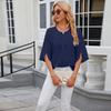 2024 Women's Loose Chiffon Short Sleeve Blouse - Solid Color, Round Neck, Five-Point Sleeves