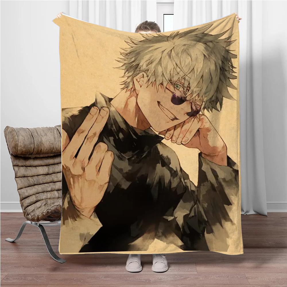 Vintage Anime J-Jujutsu-Kaisen Flannel Blankets Keep Warm Throw Blanket Comfortable Blanket for Picnic Beds Sofa Home Bedroom