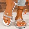 Fashion Large Pearl Shiny Crystal Flats Women 2025 Summer Comfort Light PVC Flat Slippers Woman Plus Size Soft Sole Non Slip Beach Shoes