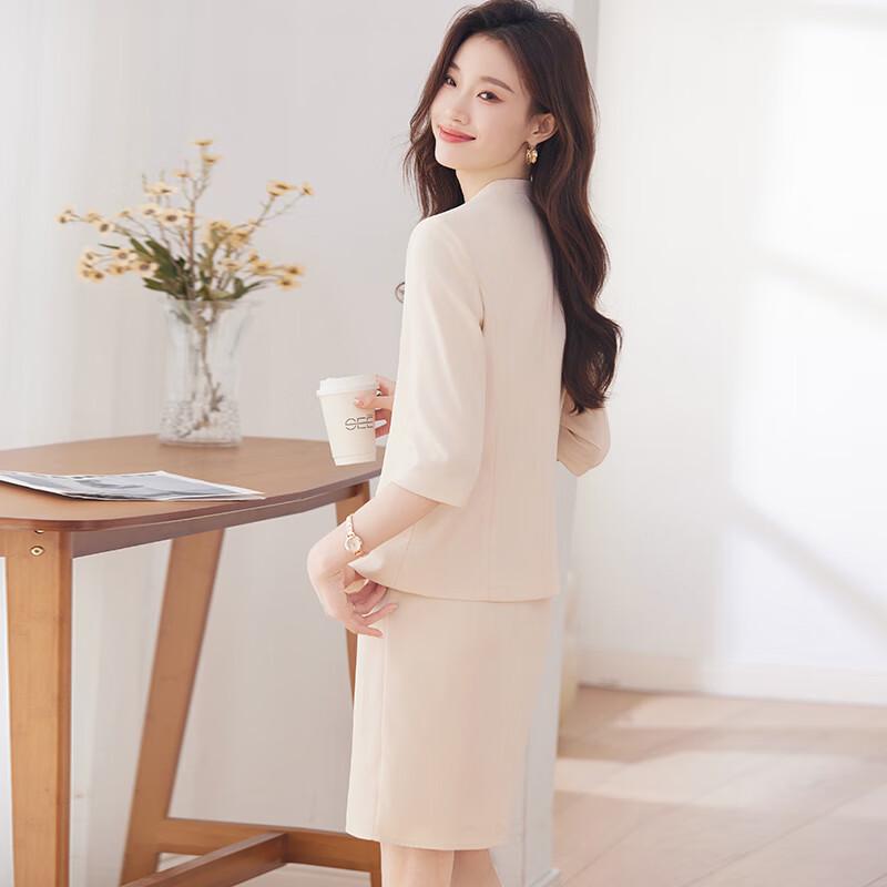 Women's OL Mid-Sleeve Blazer Vest Dress Two-Piece Set