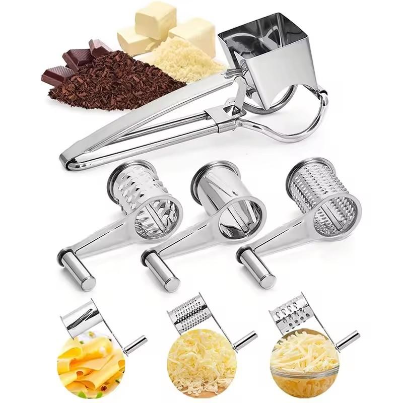 Hand-Cranked Cheese Grater with Four Stainless Steel Drums for Efficient Kitchen Slicing and Shredding