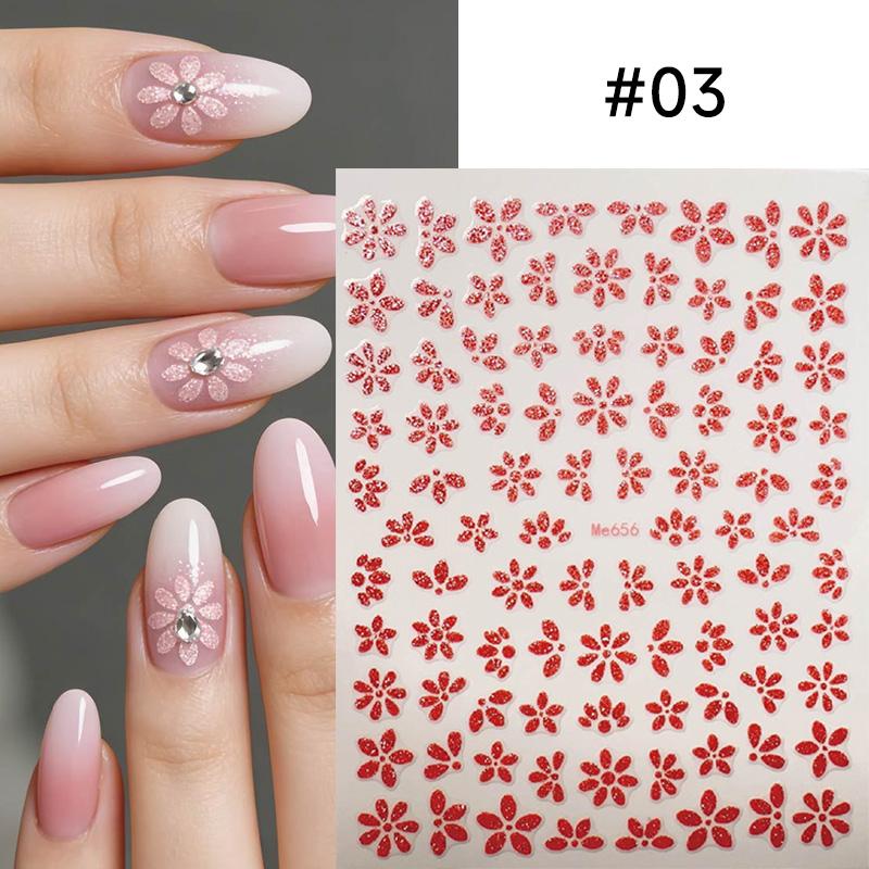 1pc 3D Pink Glitter Flower Nail Art Stickers Kawaii Sakura Daisy Nail Decals Self Adhesive Diy Spring Summer Nail Supplies