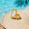 Abalone Shell Ring Natural Mother of Pearl Gold Plated Adjustable Open Irregular Geometric French Vintage Summer Beach Jewelry