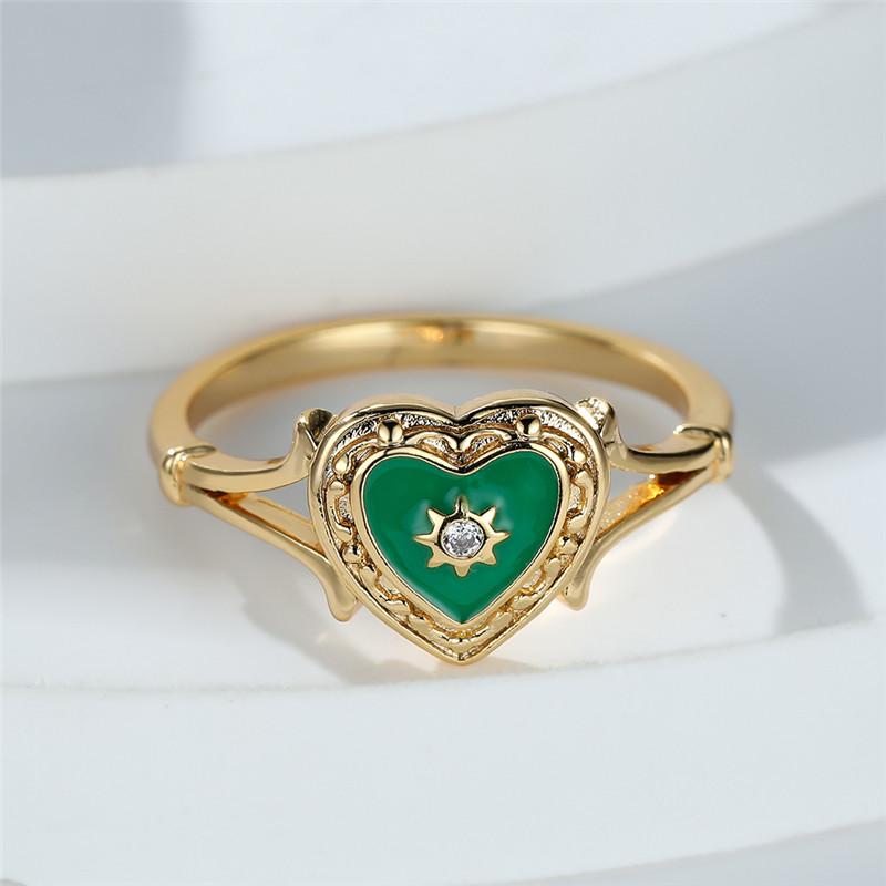 Bohemian Heart Prsteny zlaté barvy pro ženy Love Heart Black Enamel Ring Dámský prst Statement Módní šperky
