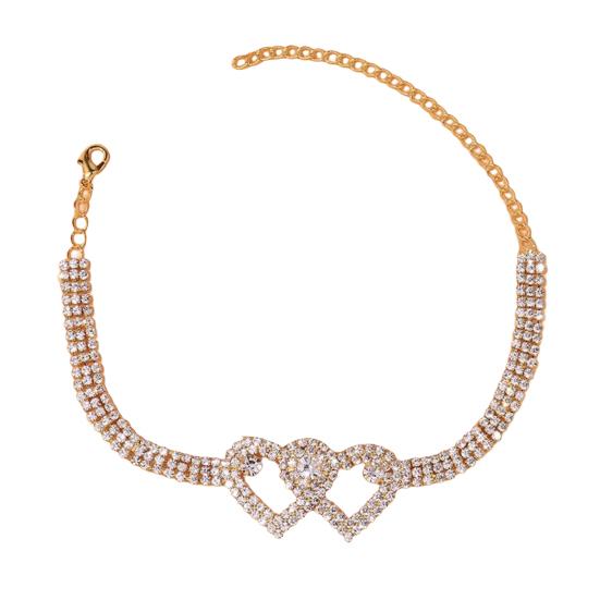 1Pc/2Pcs Foot Chain Geometric Adjustable Extended Chain Sparkling Anti-rust Decorate Hypoallergenic Rhinestone Double Heart