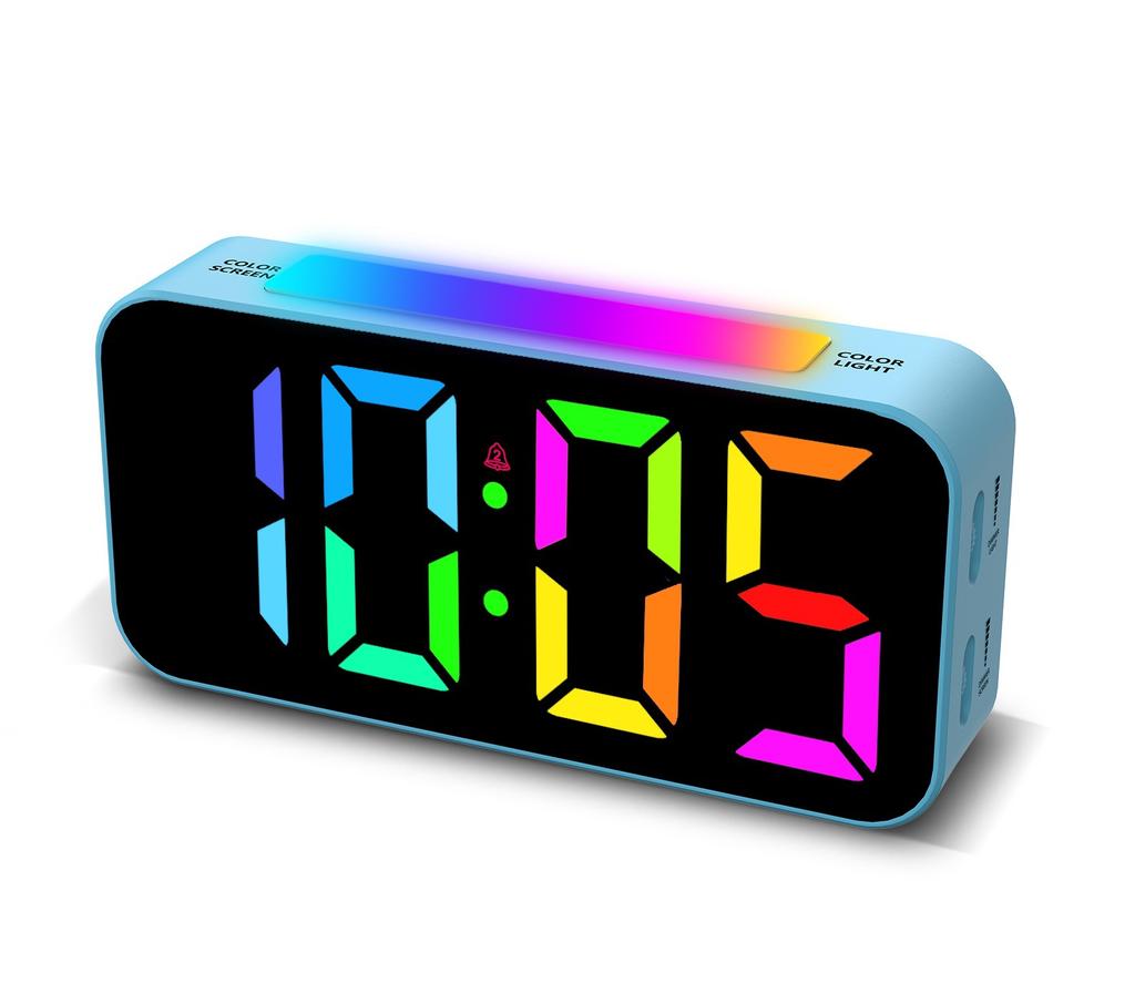 Digital väckarklocka Sängklocka Färgstark RGB LED-display Klocka med dubbla alarm Snooze-timer, USB-port