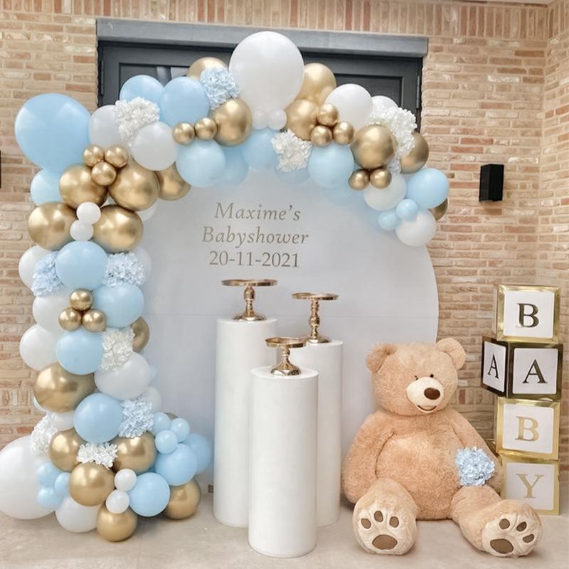 Pastel Light Blue White Sand Beige Balloon Garland Arch Kit Boy Baby Shower Gender Reveal Wedding Party Birthday Decoration