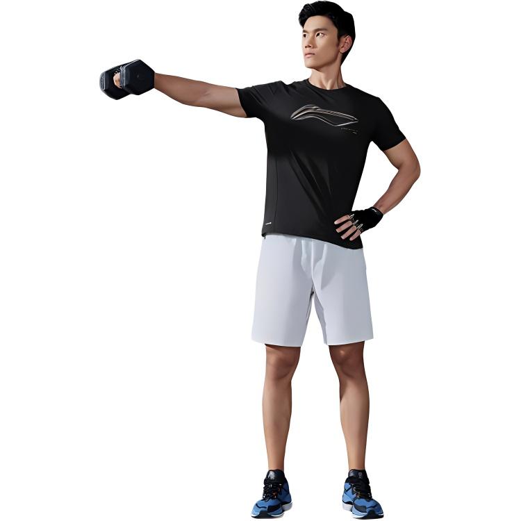 Li Ning Fitness Series Logo Solid Color Short Sleeve T-Shirt Men Tops Black ATSS073-1