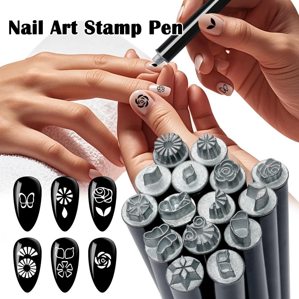 5/10/15Pcs Flower Butterfly Nail Art Stamp Pen Set Manicure Painting Drawing Templates  Nail Print