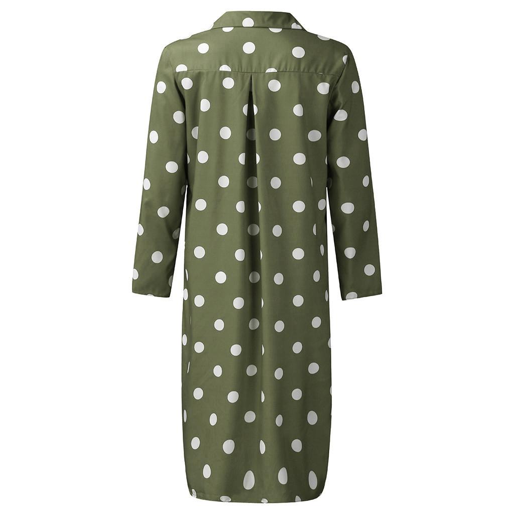 Moda damska Casual Polka Nadruk w kropki Klapy Długie rękawy Jednorzędowe szwy Luźna talia Obszycie Rozcięcie Szyfonowa sukienka