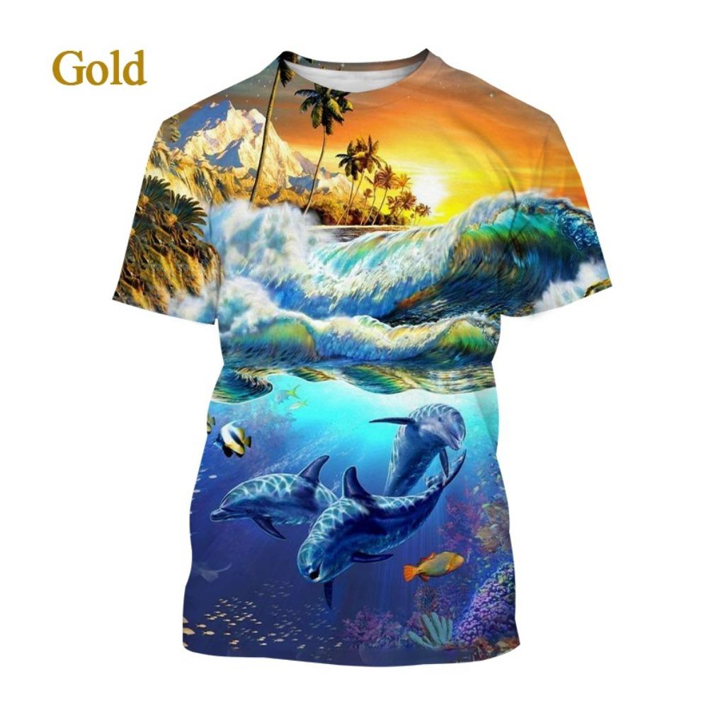 Nové tričko s 3D potiskem delfína Módní duhové kreslené tričko s delfínem Pánské/Dámské Hip Hop Harajuku
