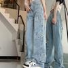 Lente en Herfst Retro Stijl Hoge Taille Effen Kleur Wijde Pijp Jeans Dames Streetwear Losse Rechte Jeans Broek Plus Size