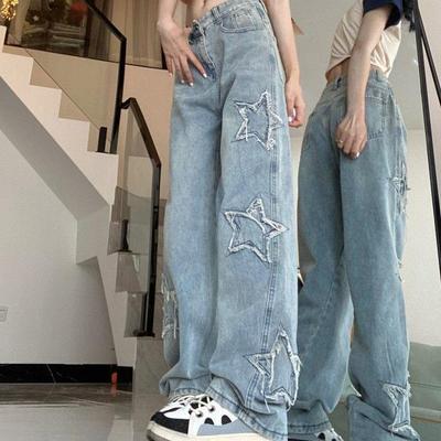 Spring and Autumn Retro Style High Waist Solid Color Wide Leg Jeans Women Streetwear Loose Straight Jeans Pants Plus Size