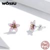 925 Silver Mini Flower Butterfly Bird Bee Stud Earrings Rainbow Moonstone Kitty Cat Ear Studs Girl Party Jewelry