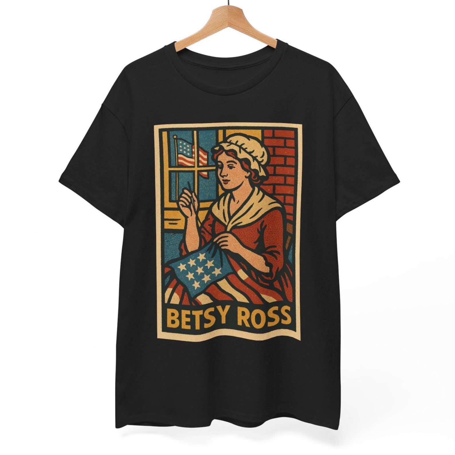 Betsy Ross T-Shirt: Retro Comic American Flag Graphic Tee L