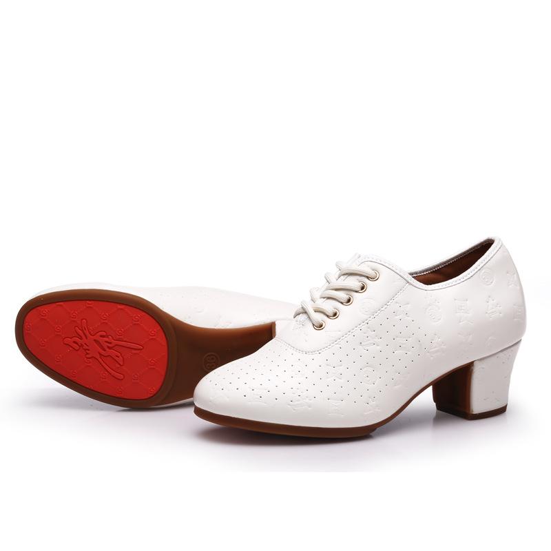 Dámské boty na latinskoamerické tance z pravé kůže, čtvercové sportovní boty s měkkou podrážkou, taneční obuv Mujer, prodyšné sálové boty