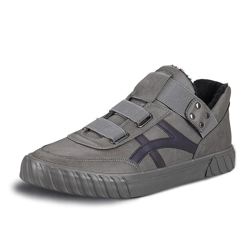 Holfredterse Mode Herren Leder Winter Pelz Warm Sneakers Vulkanisierte Lässige Flache Schuhe Skateboard Tragbare Schuhe mit Runder Spitze 20928