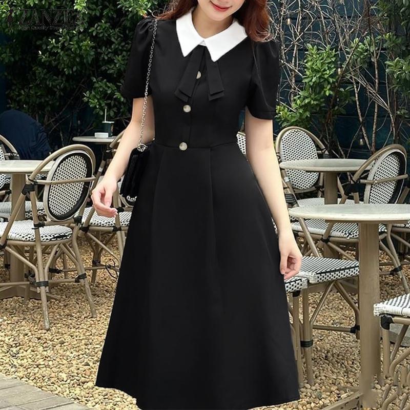 ZANZEA Womens Summer Casual Elegant Short Sleeve Dress