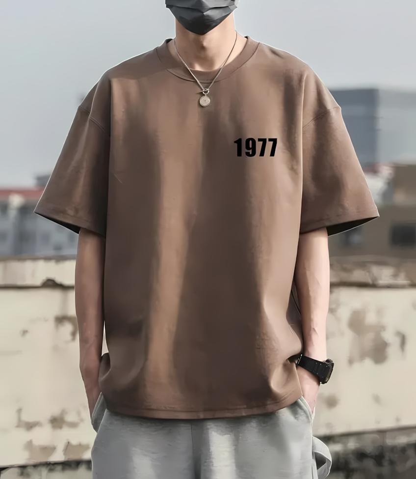 Summer Trendy Mens Retro 1977 Printed Comfortable Breathable Round Neck Tshirt Outdoor Street Style Top