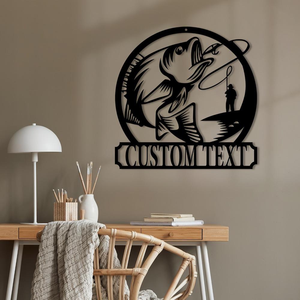 Custom Metal Wall Art Bass Fishing Decor Handcrafted Gift for Patio Porch