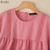 ZANZEA Women Casual Lace Embroidery Patchwork Short Sleeve Crochet Blouse Tops