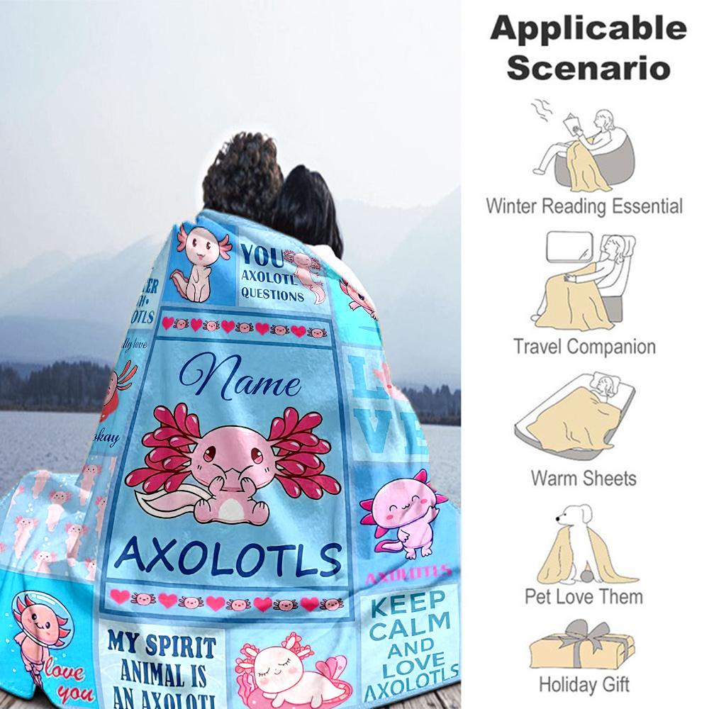 Blue Axolotls Customize Your Name Blanket Throw Personalized Blanket Warmthful Decor Perfect for Living Room Picnics Bed Sofa for All Occasions