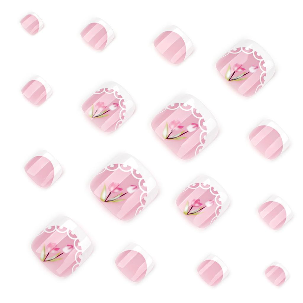 Simple French White Wearing Nail and Foot Nail Summer Flower Nail Art Toenail Sheet Hot Selling Foot Nail Sheet