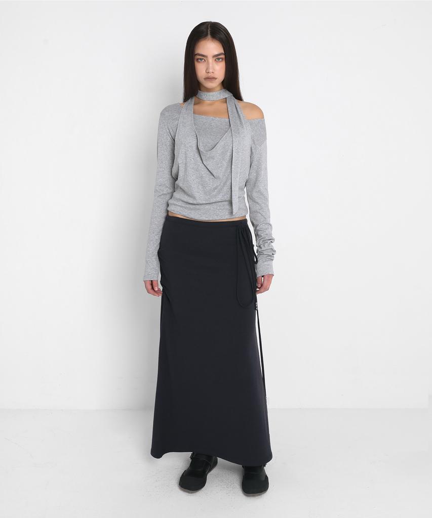 Saendeulig Brushed Maxi Long Skirt_Navy